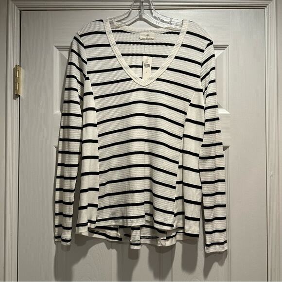 Anthropologie Vicky Thermal Waffle V Neck Tunic T.LA NWT Small Striped White Top - Picture 15 of 16